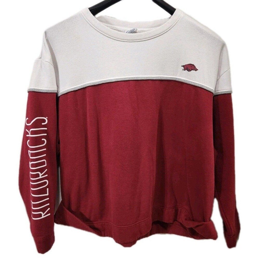 Champion Arkansas Razorbacks Colorblock Sweatshirt Mens 2XL Crewneck Red - Picture 3 of 9